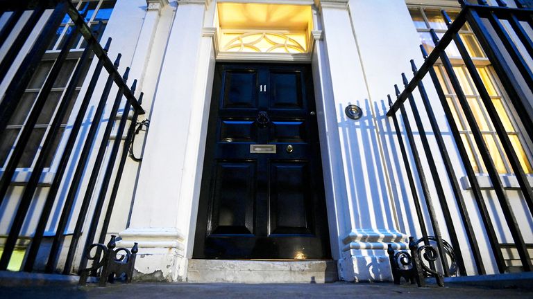 A view of the front door of 11 Downing Street.
Pic: Reuters