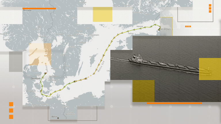 The Yi Peng 3 left the Russian port of Ust-Luga on 15 November. It passed close to both internet cables around the time each was damaged on Sunday and Monday, according to marine tracking website MarineTraffic.