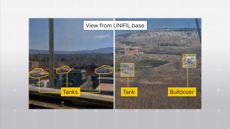 Military vehicles visible from UNIFIL base UNP 6-52. The photographs were taken at some point between 1 and 3 October, 2024.