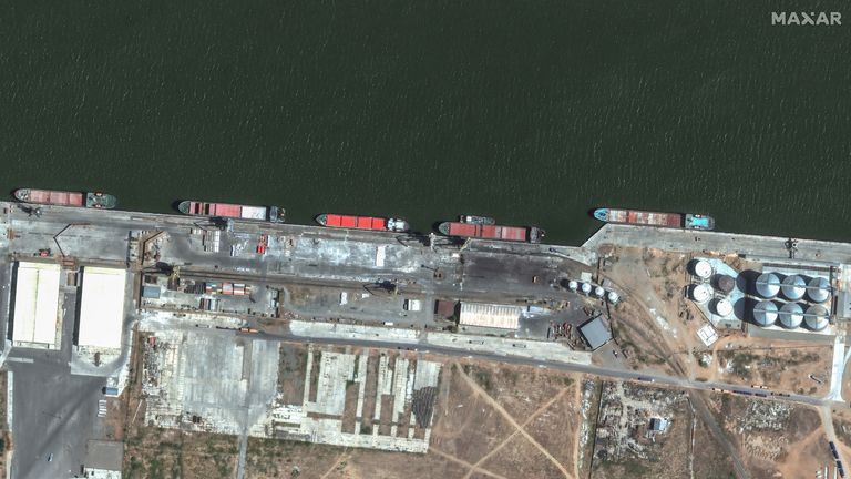 MAXAR 01 - The satellite image shows various boats at the Russia's Port of Olya. Credit - Maxar