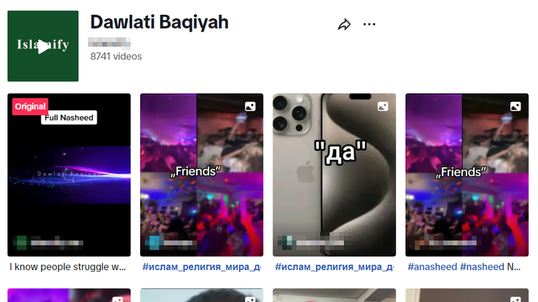 Over 8,700 videos linked through their use of a sound made from an Islamic State nasheed on TikTok.