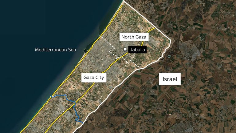 Map showing the Jabalia refugee camp in northern Gaza. 