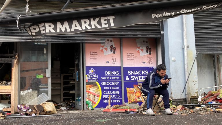 Abdelkader Mohamad Al Alloush, owner of the Sham Supermarket on Donegall Road in Belfast. The shop was burned during disorder in the area following an anti-immigration protest on Saturday. Another attempt was made to burn it during the disorder on Monday night. Picture date: Tuesday August 6, 2024.