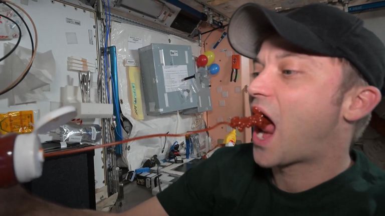 Astronaut shows how you eat ketchup in space