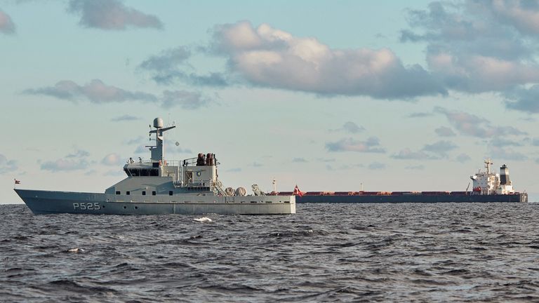 The Chinese ship, the bulk carrier Yi Peng 3 is monitored by a Danish naval patrol vessel.
Pic Scanpix/Reuters